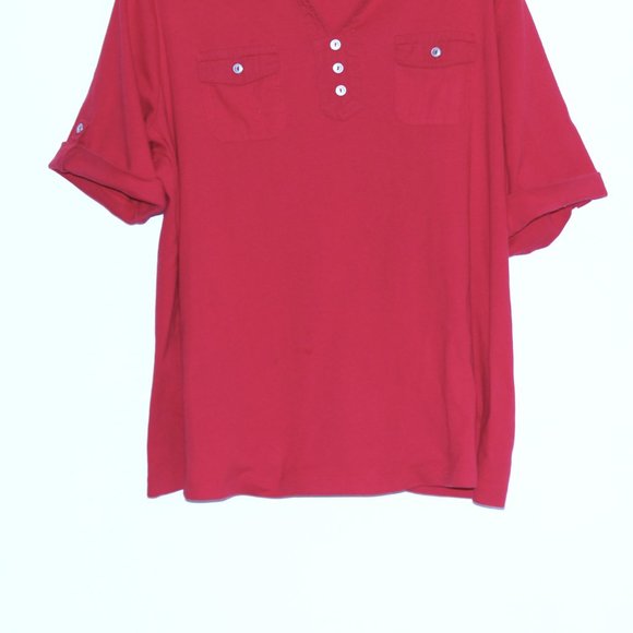 Croft & Barrow Utility Top Shirt V Neck Pullover Short Sleeves Red Sz 2X - Picture 3 of 5